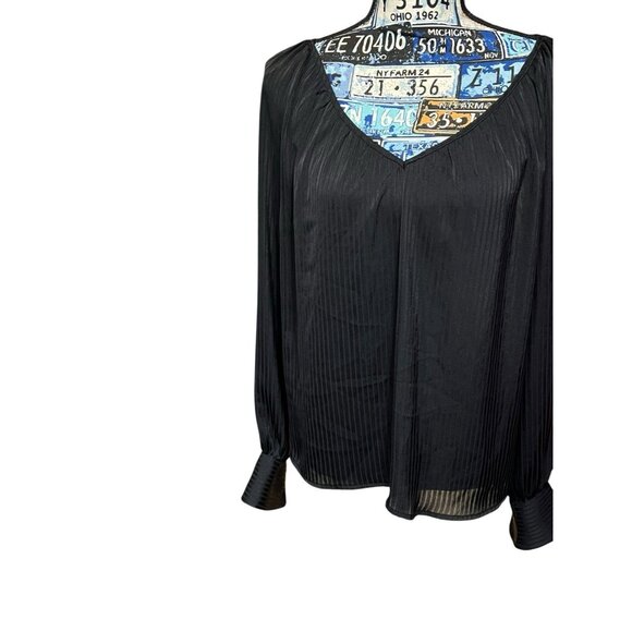 Nine West Black Sheer Striped Print Long Sleeve Work Business Blouse Sz S - Picture 5 of 13